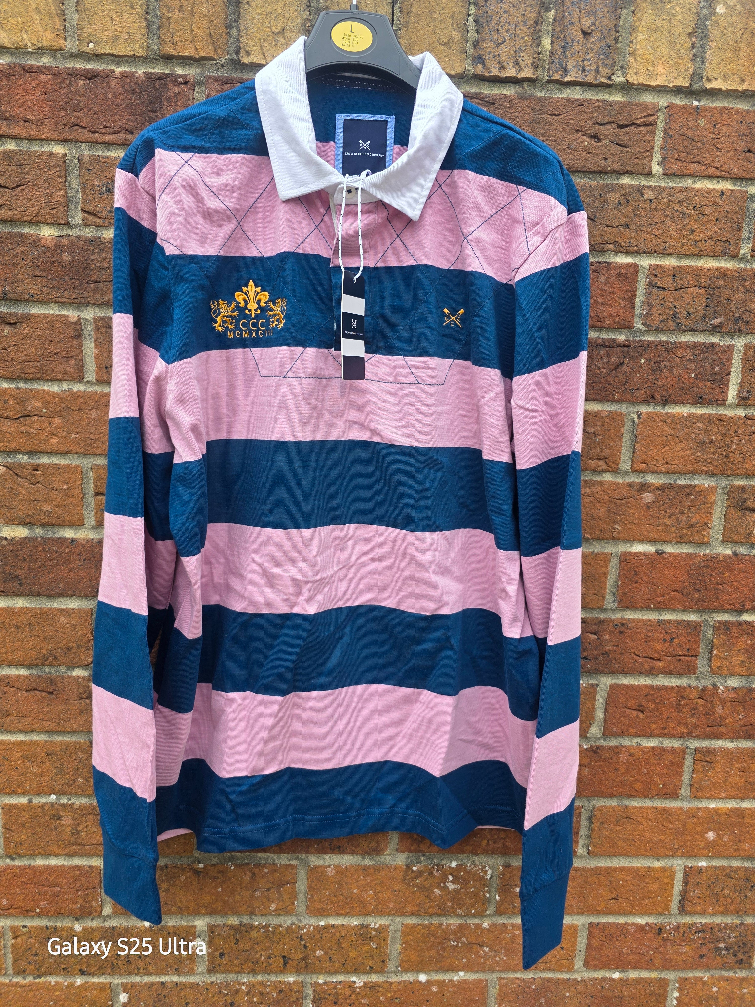 BNWT Crew Clothing Company Patch Rugby Shirt Mens Large Long Sleeve RRP £69